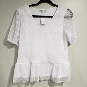 (1)Cleo Petites  white lace blouse Womans Size L